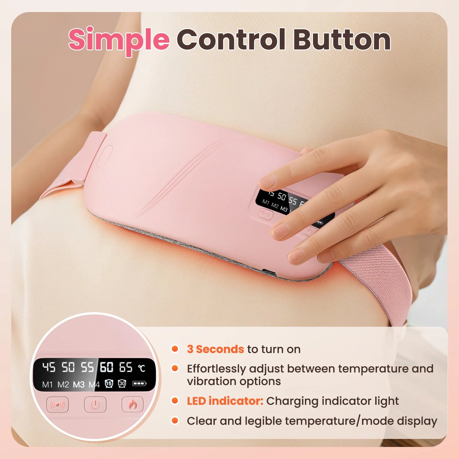 Electric Women Period Massager Heating Pad Abdominal Warmer Belt Vibration Machine 5 Levels Hot Compress Smart Timer Winter Warm