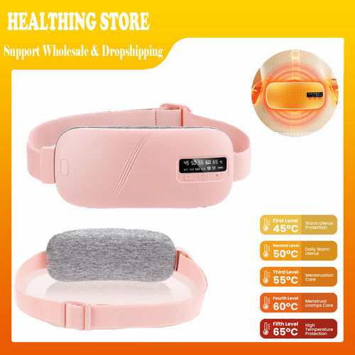 Electric Women Period Massager Heating Pad Abdominal Warmer Belt Vibration Machine 5 Levels Hot Compress Smart Timer Winter Warm